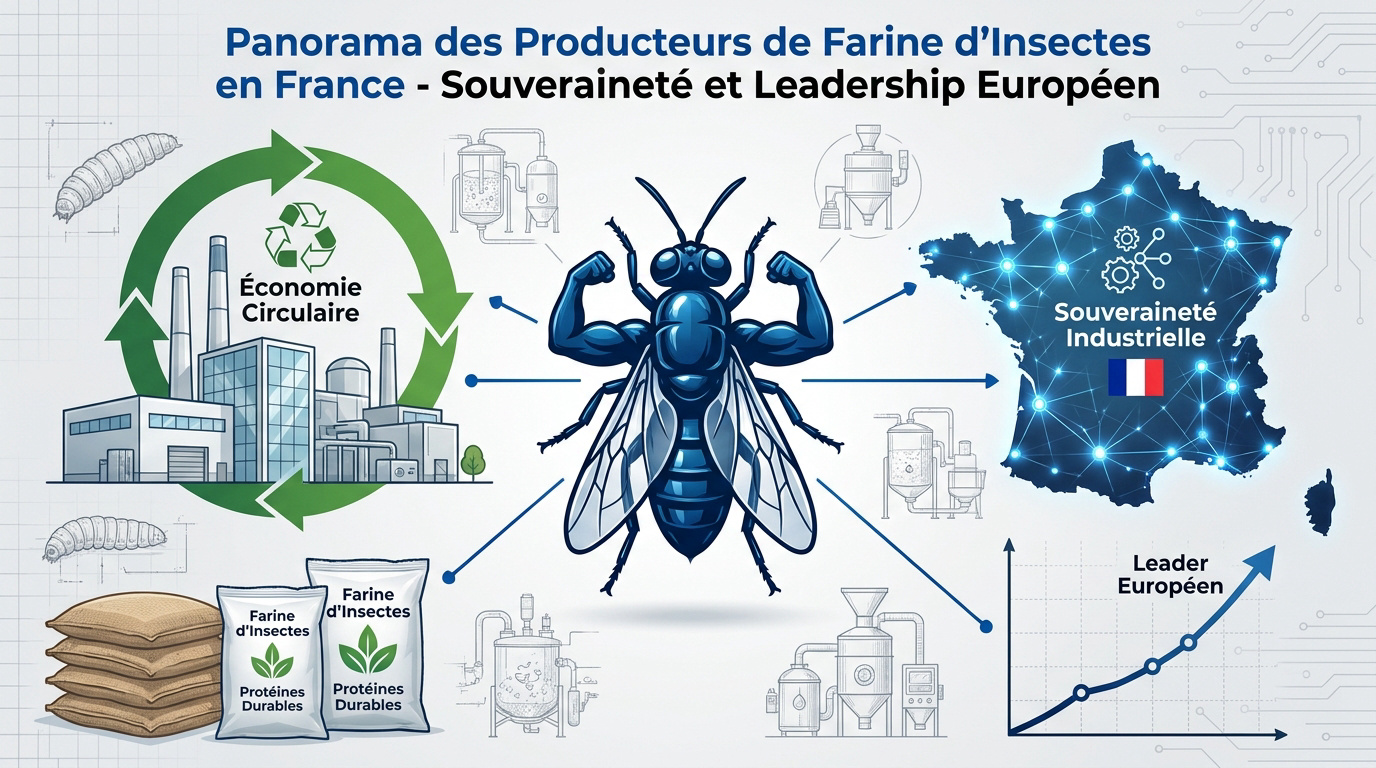 Panorama des sites de production de farine d'insectes en France montrant des installations industrielles modernes