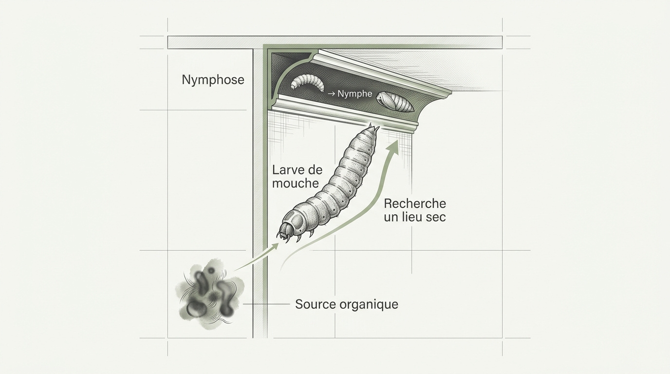 Schéma du cycle de vie de la mouche de l'oeuf à l'adulte
