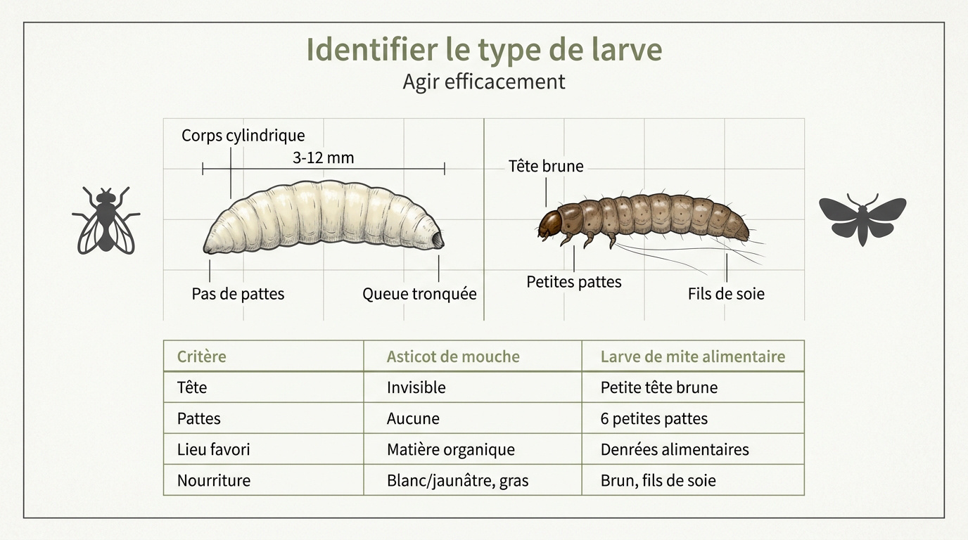Asticot de mouche grimpant sur une surface claire
