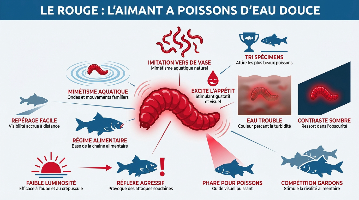 Asticots rouges utilisés comme appâts pour la pêche au coup